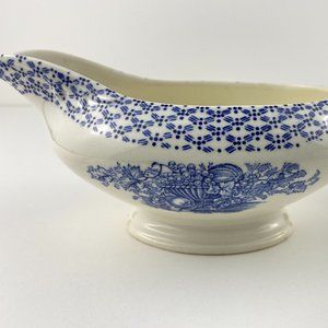 Vintage porcelain gravy boat, Beverley Blue by Empire footed sauce jug